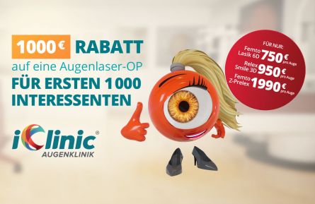1.000 € Rabatt auf eine Augenlaser-OP für die ersten 1.000 Interessenten